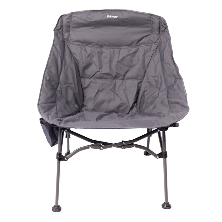 Front view of the Vango Crater Camping Chair showing its padded camping chair design and sturdy steel frame for stability.