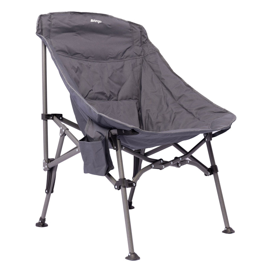 Vango Crater Camping Chair in grey with a wide, padded seat and steel frame, a comfortable outdoor chair for camping trips.