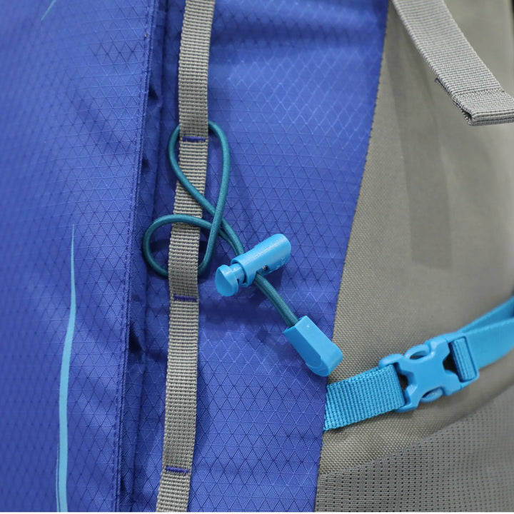 Elastic loop system on the Vango Denali Pro 60:70 rucksack, designed for securing hiking poles during DofE expeditions.