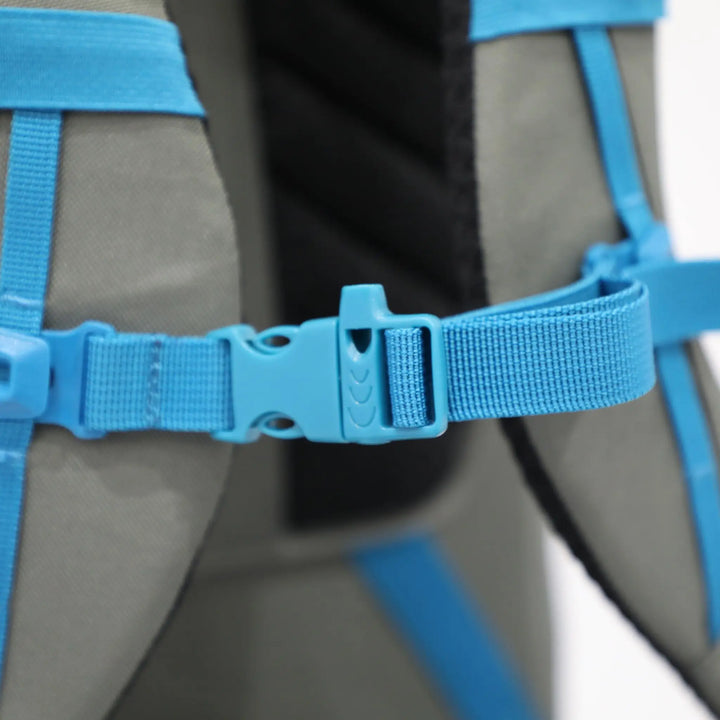 Adjustable chest strap on the Vango Denali Pro rucksack, providing a secure fit for DofE adventures.