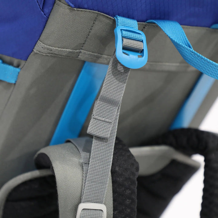 Close-up of the ergonomic shoulder strap system on the Vango Denali Pro rucksack, ensuring comfort for DofE participants.