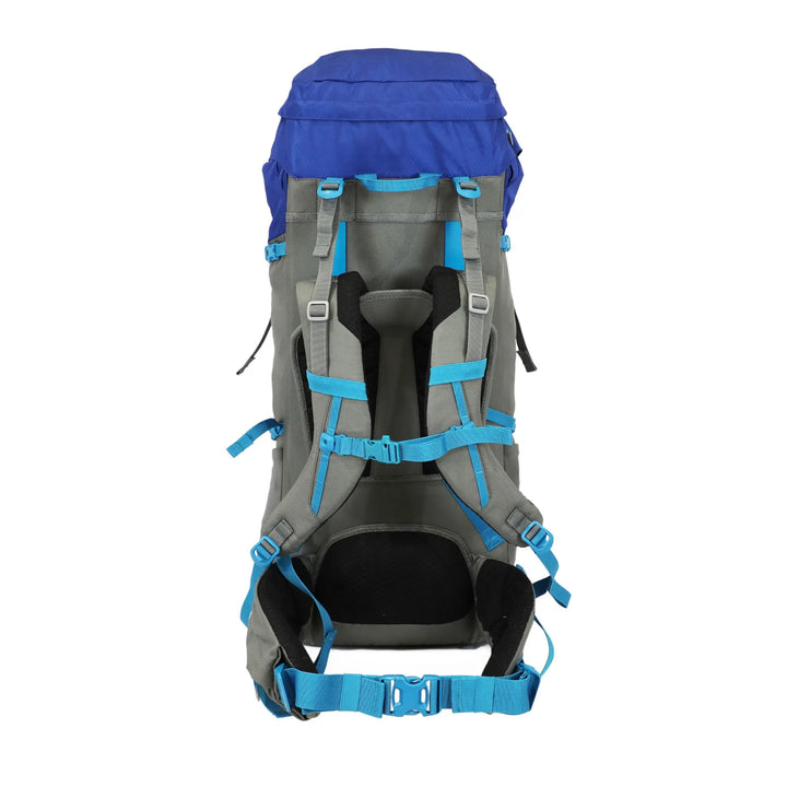 Back panel of the Vango Denali Pro 60:70S DofE rucksack with adjustable shoulder and waist straps for a comfortable fit.