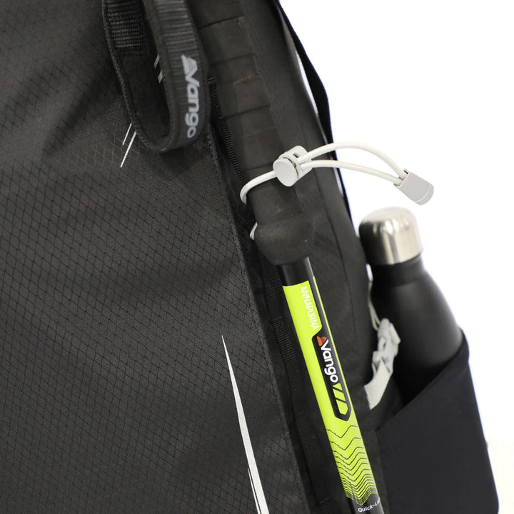 Walking pole attachment on the Vango Denali Pro 70:80 Rucksack, perfect for DofE and hiking support.