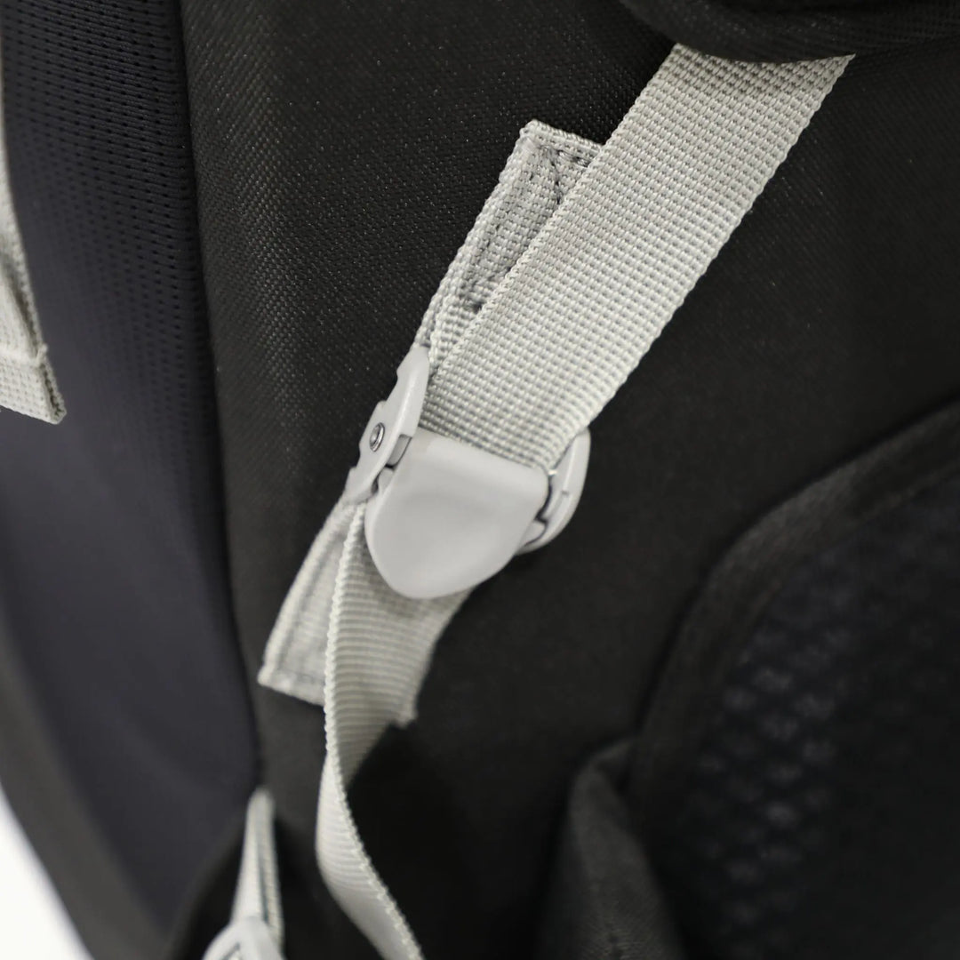 Durable buckle fastening on the Vango Denali Pro 70:80 Rucksack, ensuring secure closure for hiking gear.