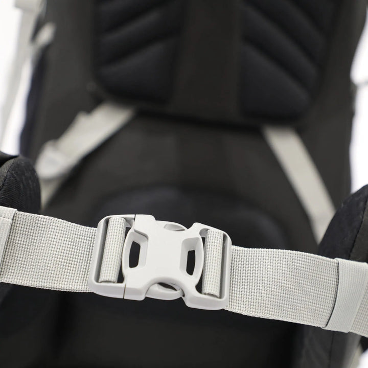 Close-up of the hip buckle on the Vango Denali Pro 70:80 rucksack, designed for hiking and DofE expeditions.