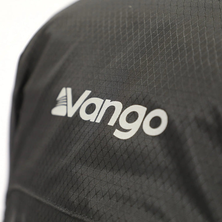 Close-up of the Vango logo on the Denali Pro 70:80 rucksack, known for DofE-approved hiking gear.