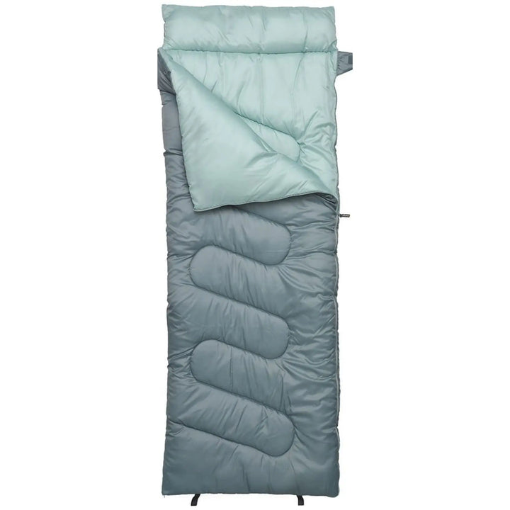 Vango Ember Single Sleeping Bag (Mineral Green) front view with zip open.