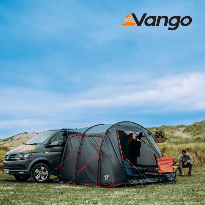 Vango Faros II Low Poled Drive Away Awning attached to VW Campervan