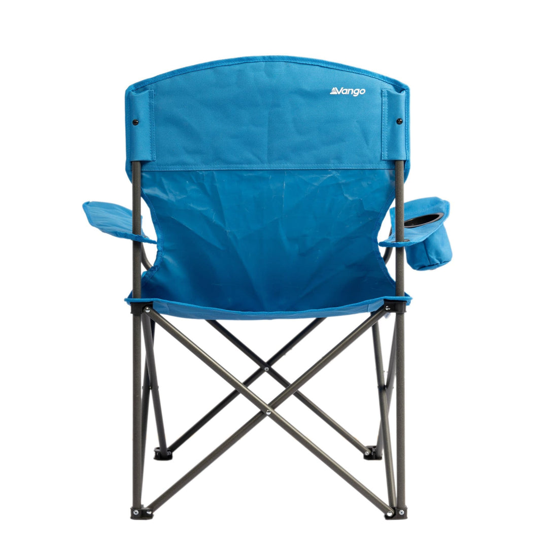 Rear view of the Vango Fiesta Chair - Cobalt, highlighting its reinforced backrest and robust design for portable outdoor seating.