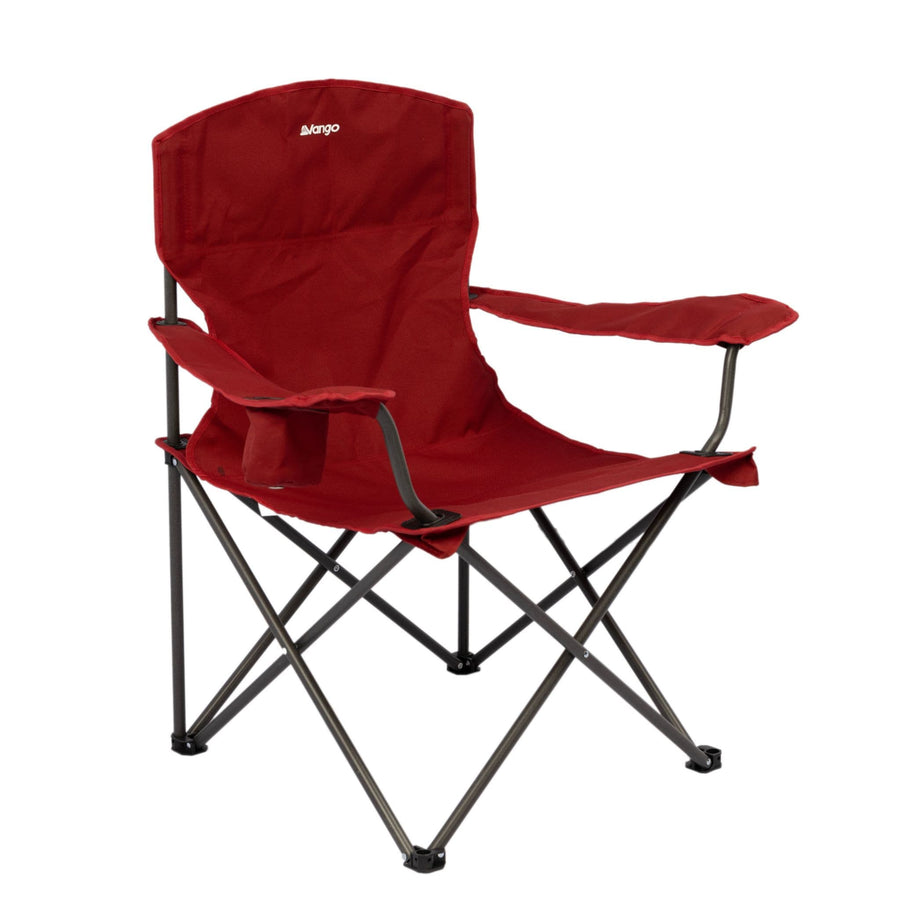 The Vango Fiesta Chair in Dark Autumn colour, a folding camping chair with a lightweight design and soft fabric seat, displayed at a three-quarter angle.