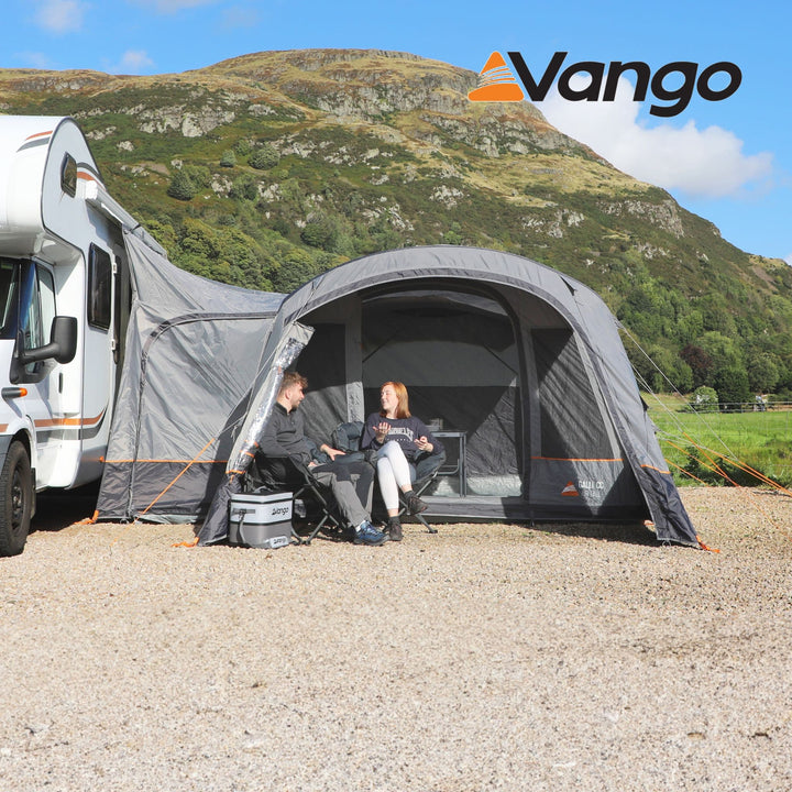 Vango Galli CC II Air Tall Drive Away Awning attached to motorhome