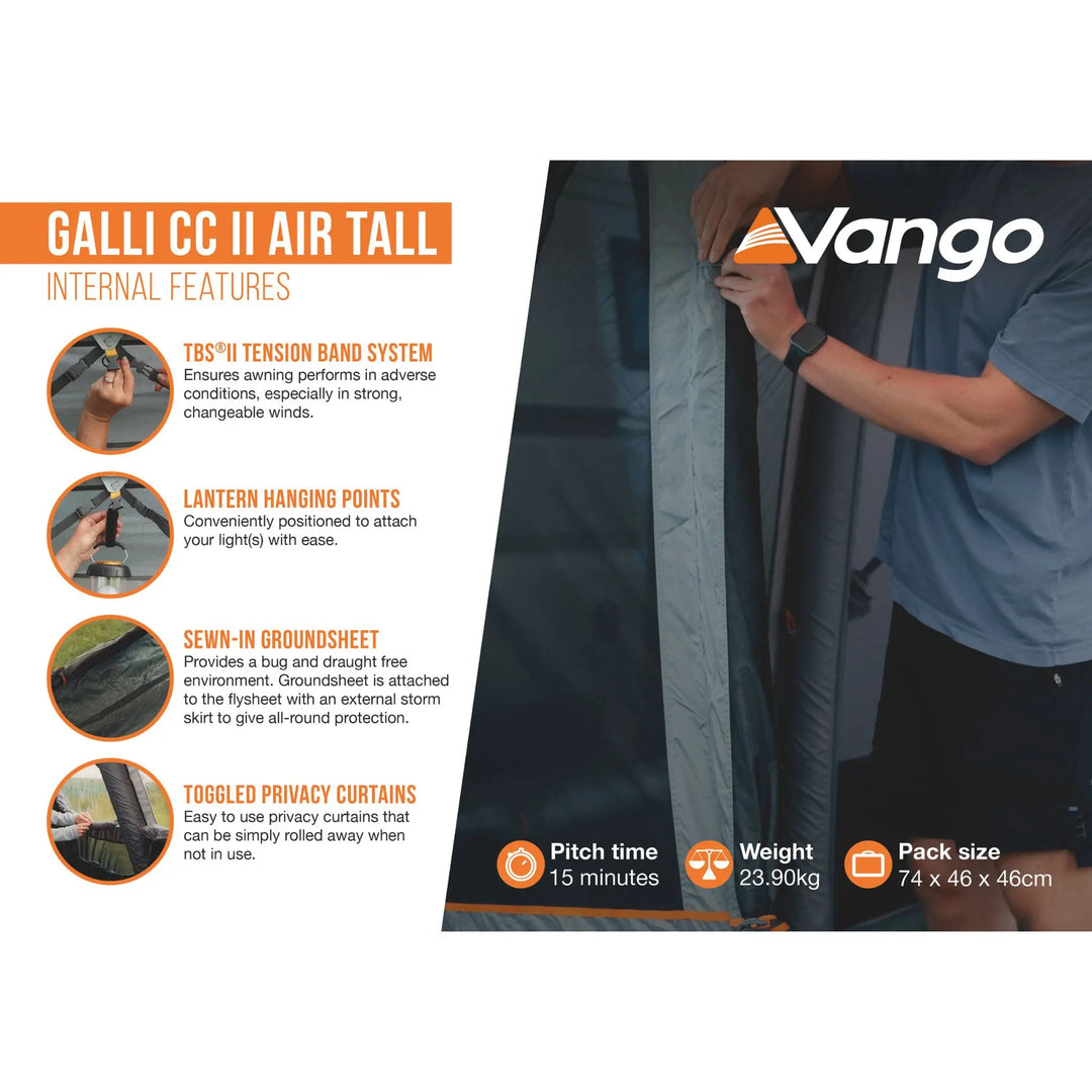 Vango Galli CC II Air Tall Drive Away Awning internal features.