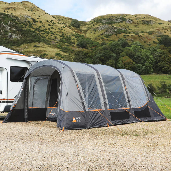 Vango Galli CC II Air Tall Drive Away Awning side view attached to a motorhome.