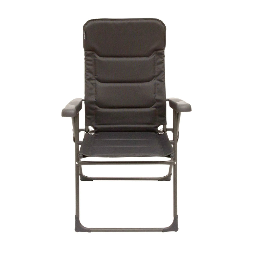 Front view of the Vango Hampton Tall Reclining Camping Chair showcasing its cushioned seat and armrests.