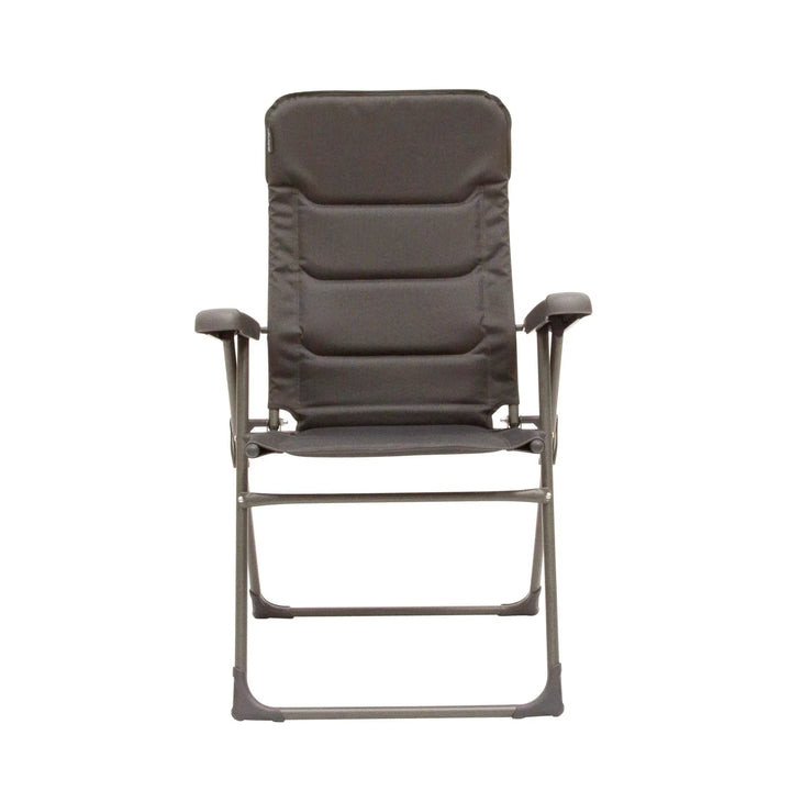 Front view of the Vango Hampton Tall Reclining Camping Chair showcasing its cushioned seat and armrests.