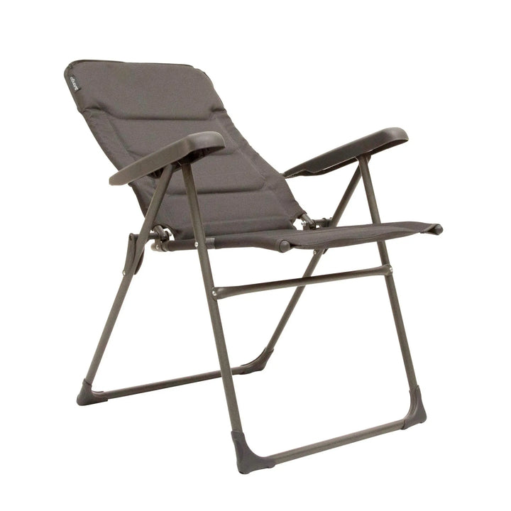 Further reclined position of the Vango Hampton Tall Reclining Camping Chair, emphasises comfort and support.