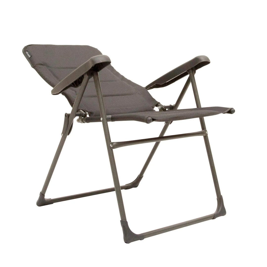 Fully reclined Vango Hampton Tall Reclining Camping Chair displaying its sturdy frame and reclining mechanism.