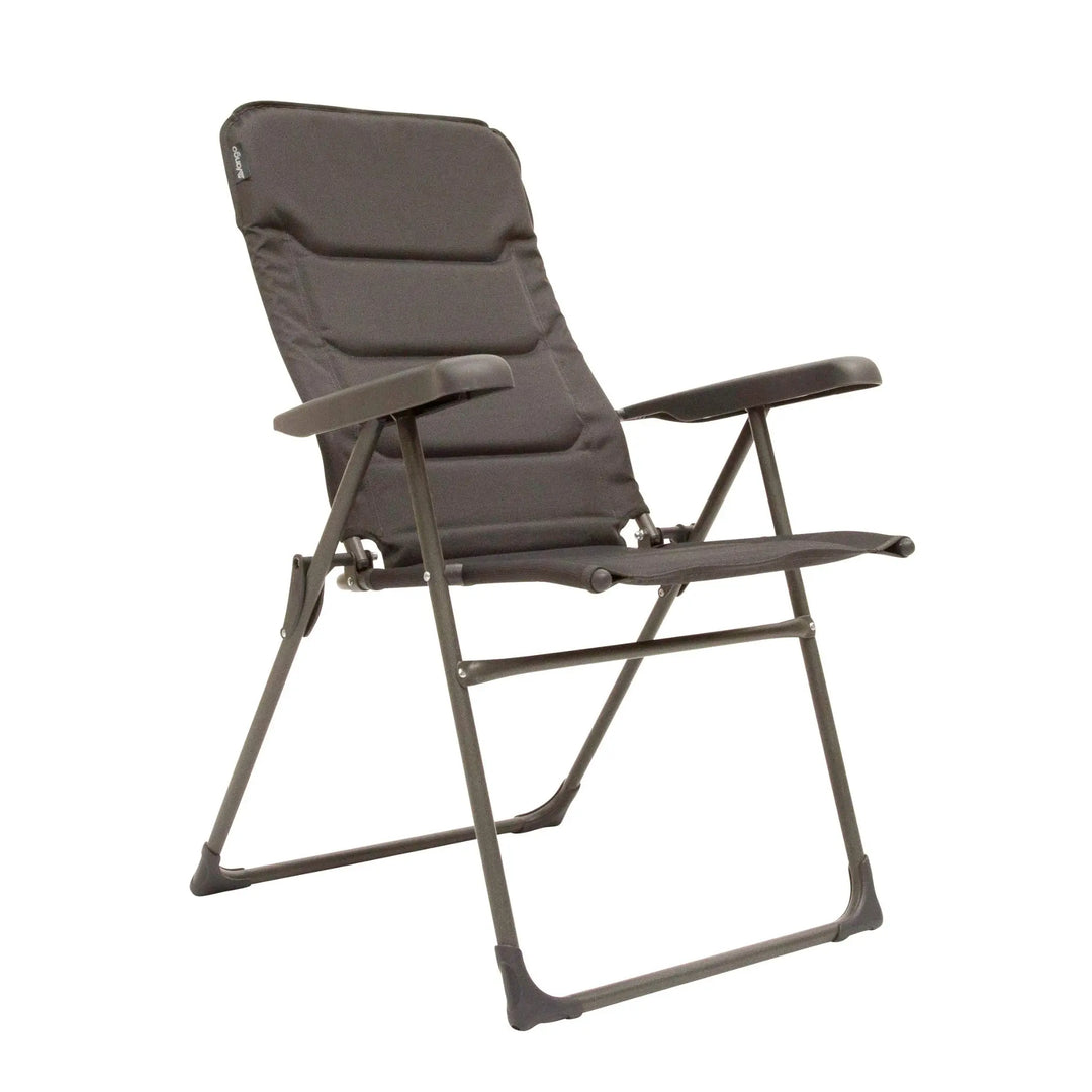 Another reclined position of the Vango Hampton Tall Reclining Camping Chair, demonstrating ergonomic support.