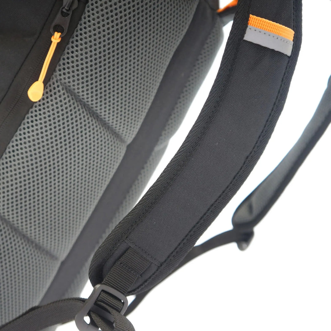 Close-up of the durable buckle system on the rolltop closure of the Vango Hex Rolltop 25L backpack.