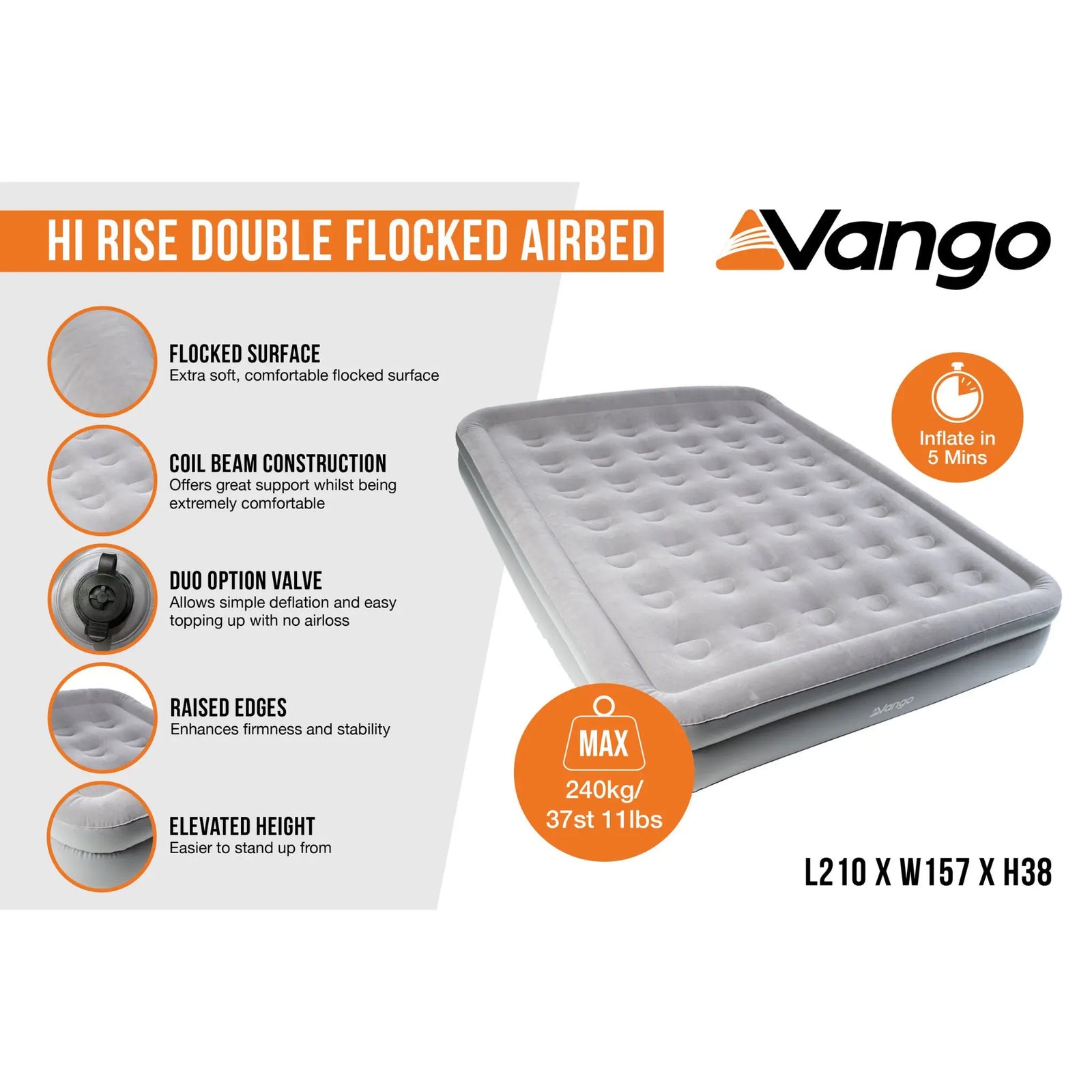 Vango Hi-Rise Double Flocked Airbed Infographic