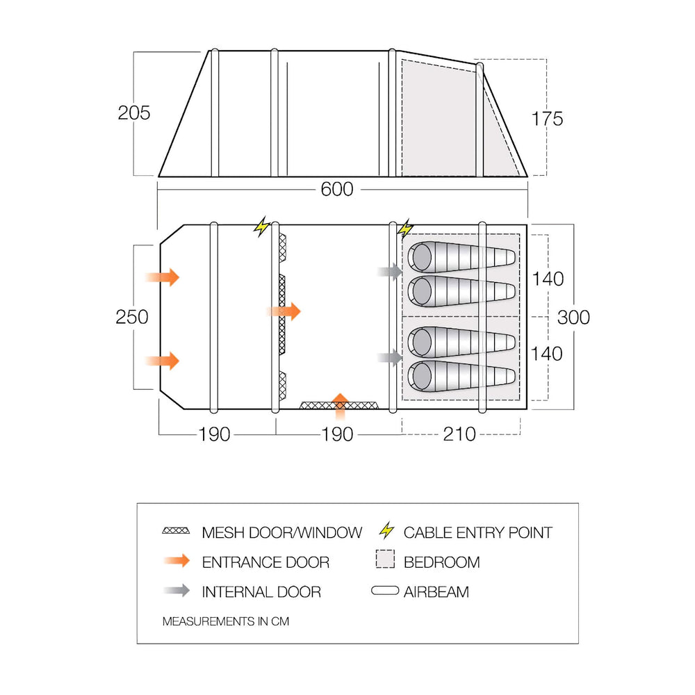 Vango AirBeam Lismore Air 450 Tent Floorplan