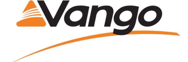 Vango logo in black and orange, featuring a triangular icon with horizontal stripes and the Vango brand name.