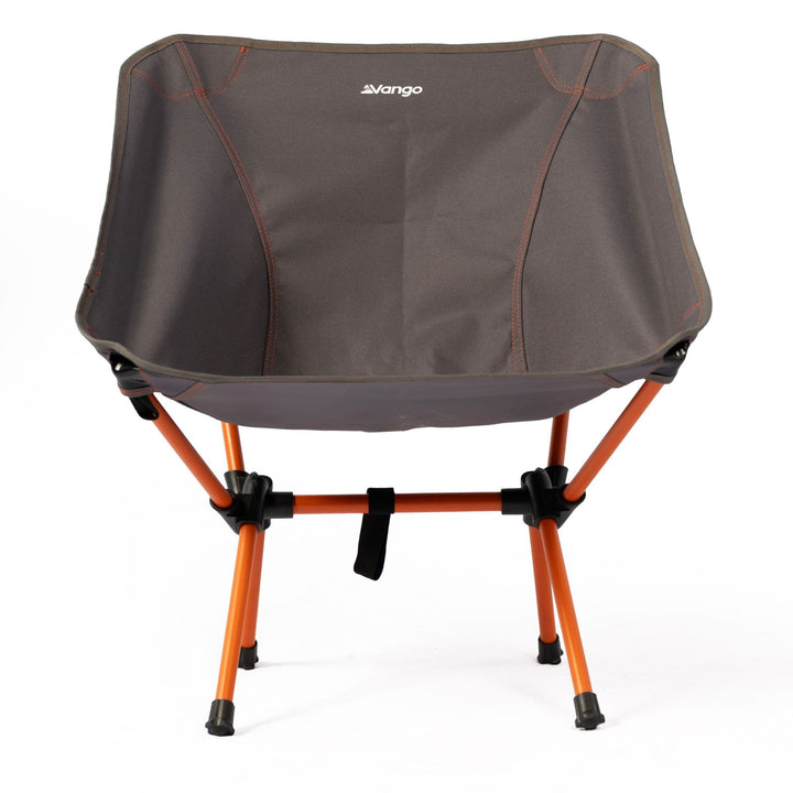 Front view of the Vango Micro Chair Excalibur, showing its tall frame design for back support and durable outdoor fabric.