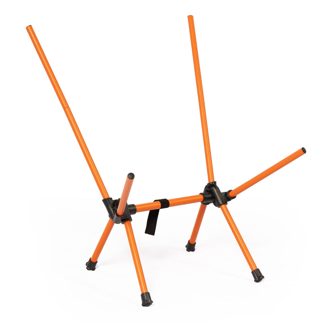 Close-up of the Vango Micro Chair Excalibur frame without fabric, showing its orange folding legs and compact structure.