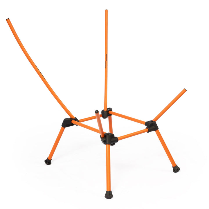 Frame structure of the Vango Micro Lux Chair (Excalibur) in orange, illustrating its lightweight steel build for portability.