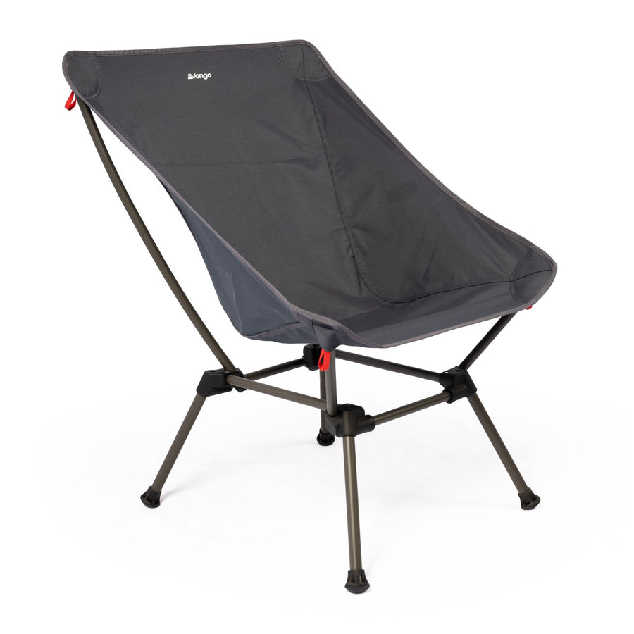 Side view of the Vango Micro Lux Chair in India Ink colour, showing its lightweight steel frame and foldable design. Ideal as a durable outdoor camping chair and a compact vango camping chair.