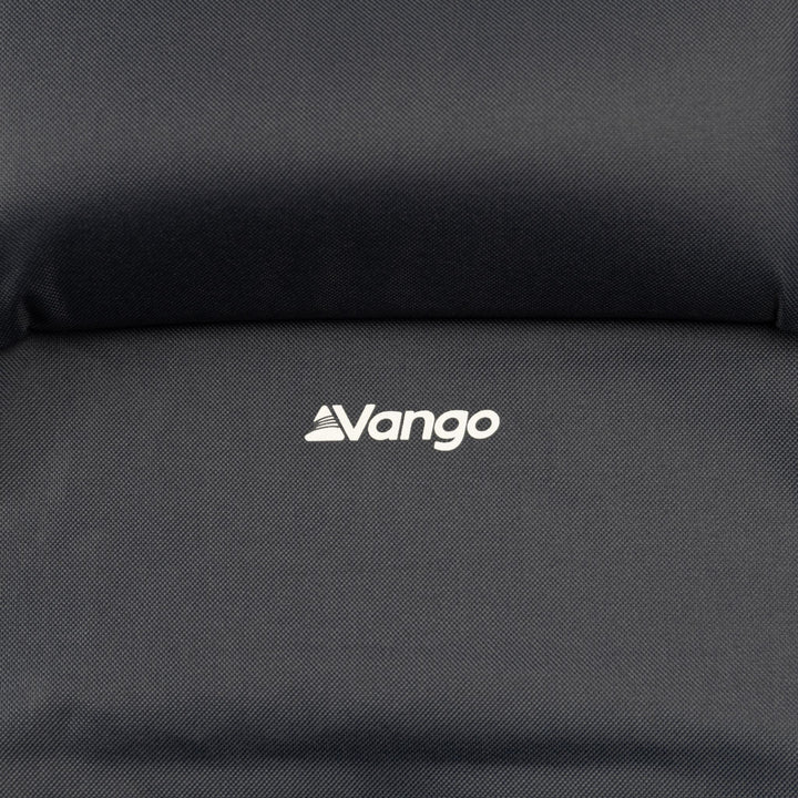 Close-Up of Vango Logo on Padded Headrest – Vango Micro Tall Chair's padded headrest with the Vango logo, offering additional support for relaxation.