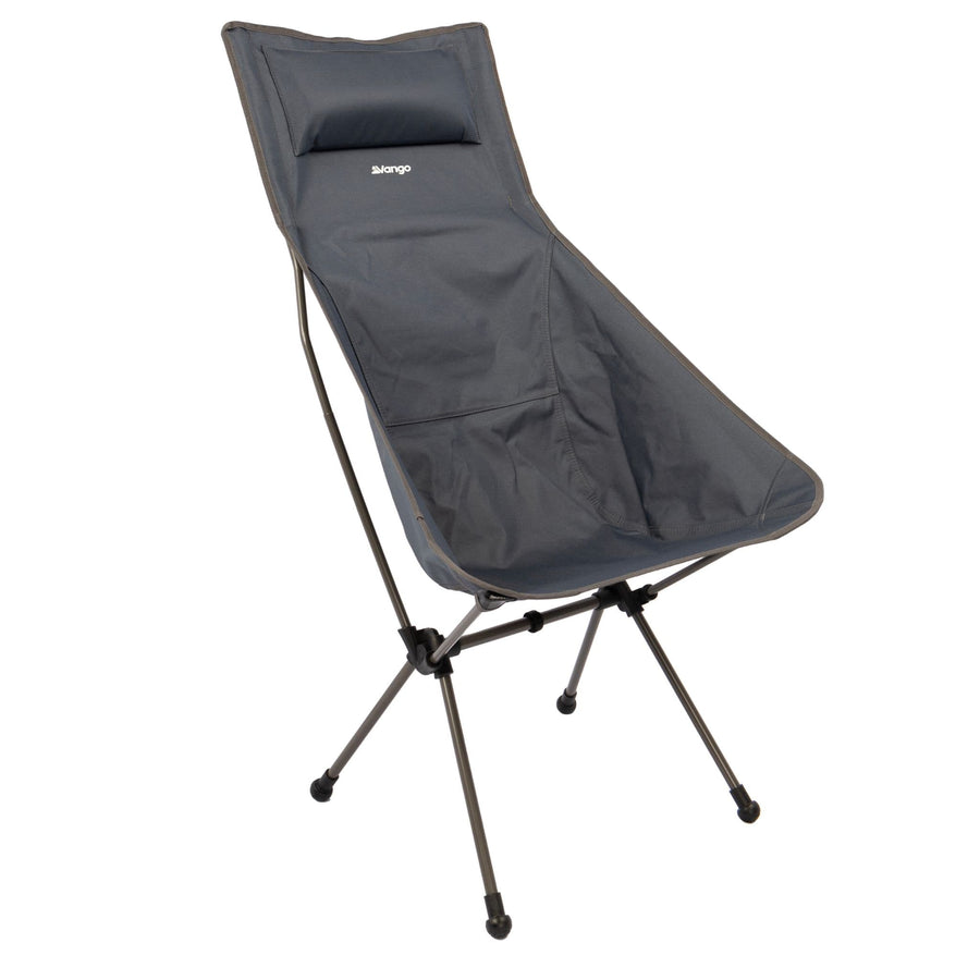 Angled View of Vango Micro Tall Chair India Ink – Compact outdoor chair featuring a high backrest with padded support, ideal for folding and carrying during camping trips.