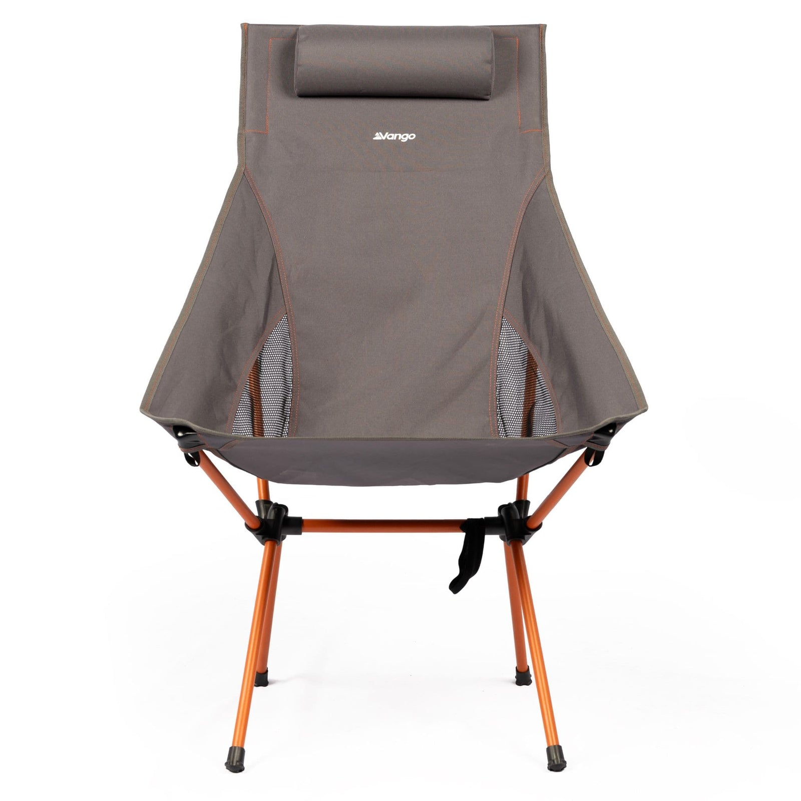 Front view of the Vango Micro Tall Recline Chair (Excalibur), showcasing the tall backrest and durable fabric designed for outdoor comfort.