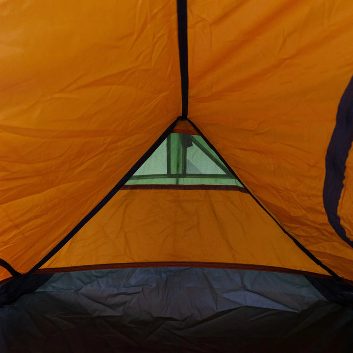 Inner view of the Vango Nevis 300 tent, featuring a small triangular mesh window for ventilation during lightweight camping.