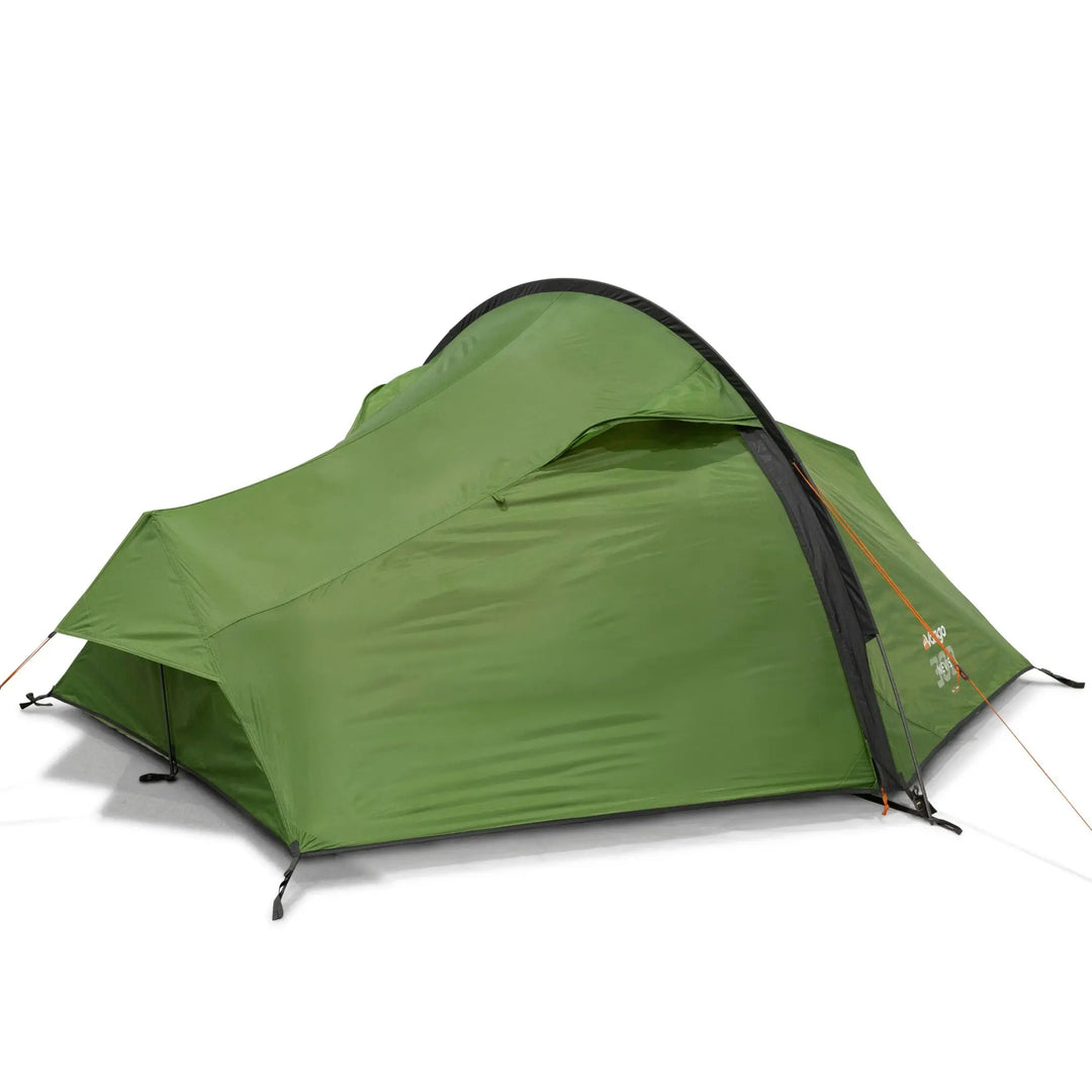 Side view of the Vango Nevis 300 tent with the door closed, showcasing its design for compact and lightweight trekking adventures.