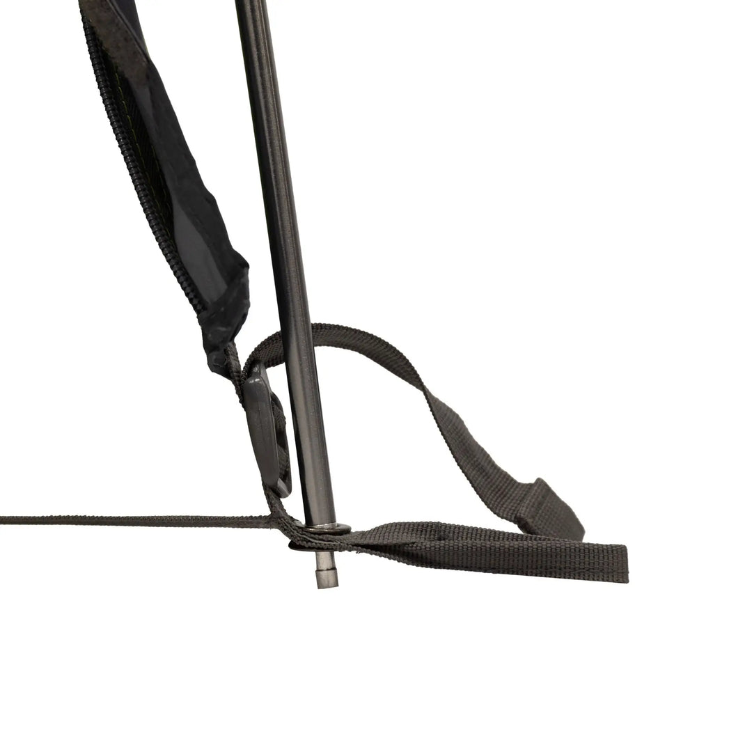 Close-up of pole attachment on the Vango Nevis 300 tent, highlighting its durable yet lightweight construction for trekking.