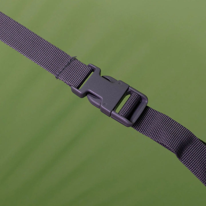 Adjustable tension band system buckle on the Vango Nevis 300 tent, showcasing its durable and compact features for lightweight trekking.