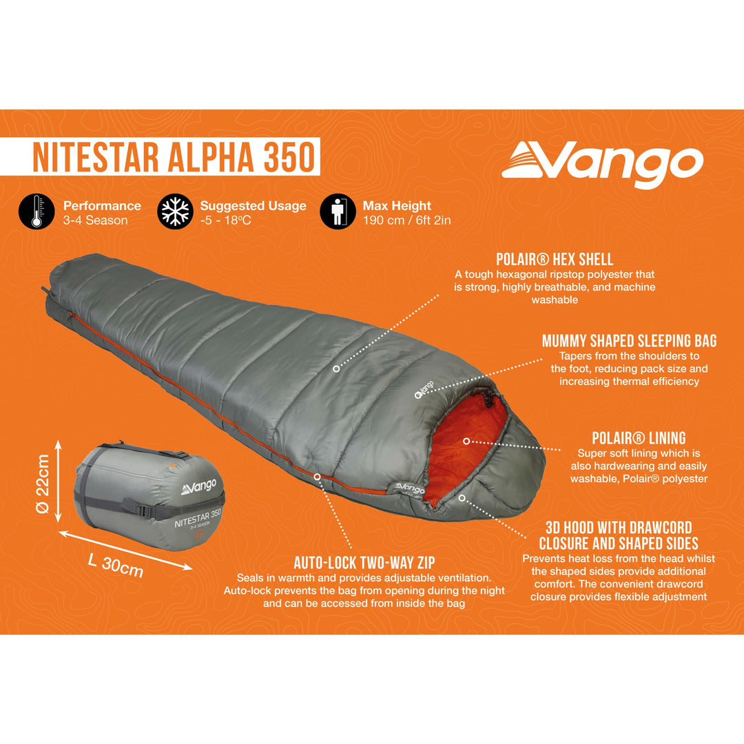 Vango Nitestar Alpha 350 Sleeping Bag Infographic