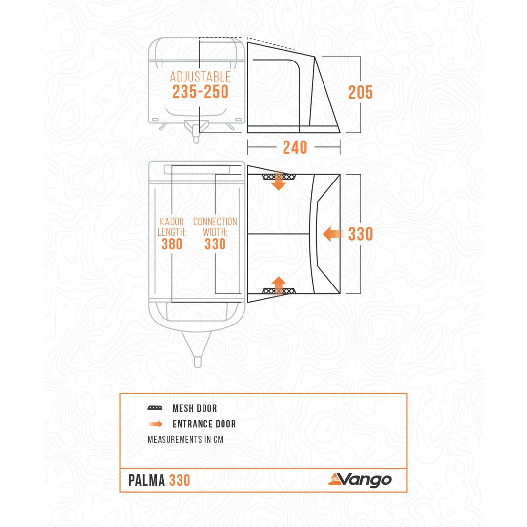 Vango Palma 330 Poled Caravan Awning Floorplan