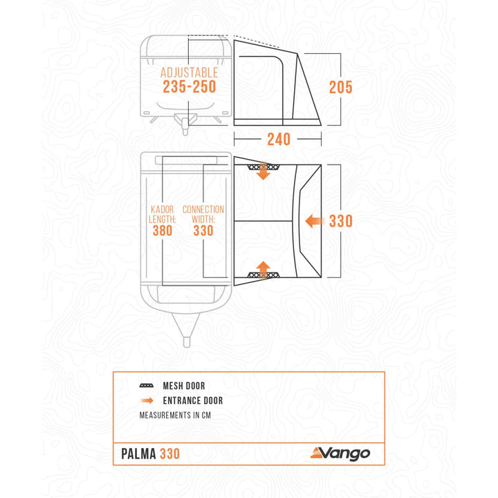 Vango Palma 330 Poled Caravan Awning Floorplan