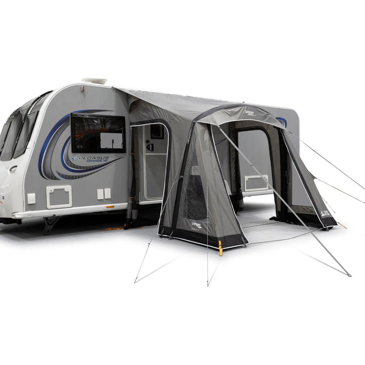 Vango Palma Air 260 Caravan Awning front view with front door open.