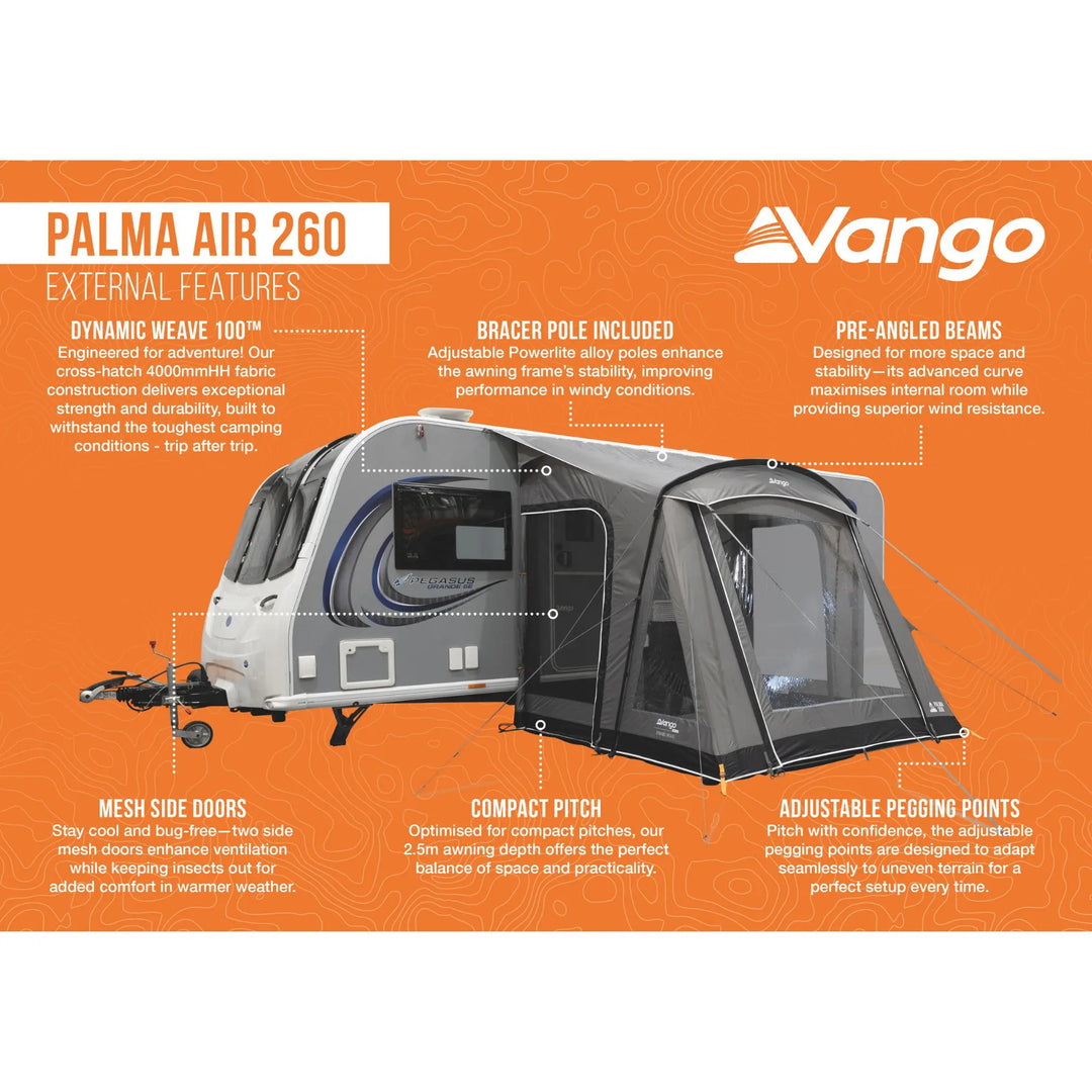 Vango Palma Air 260 Caravan Awning external features.