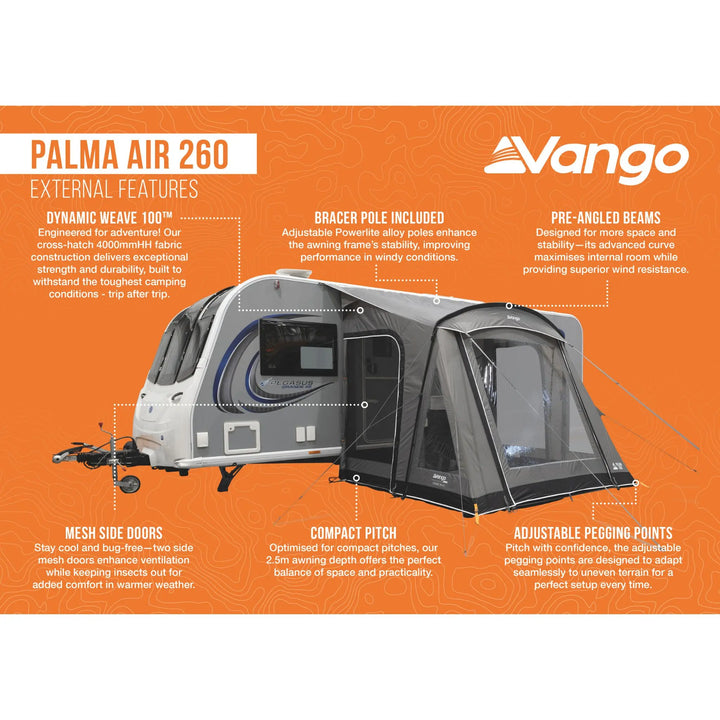 Vango Palma Air 260 Caravan Awning external features.