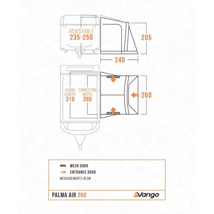 Vango Palma Air 260 Caravan Awning Floorplan