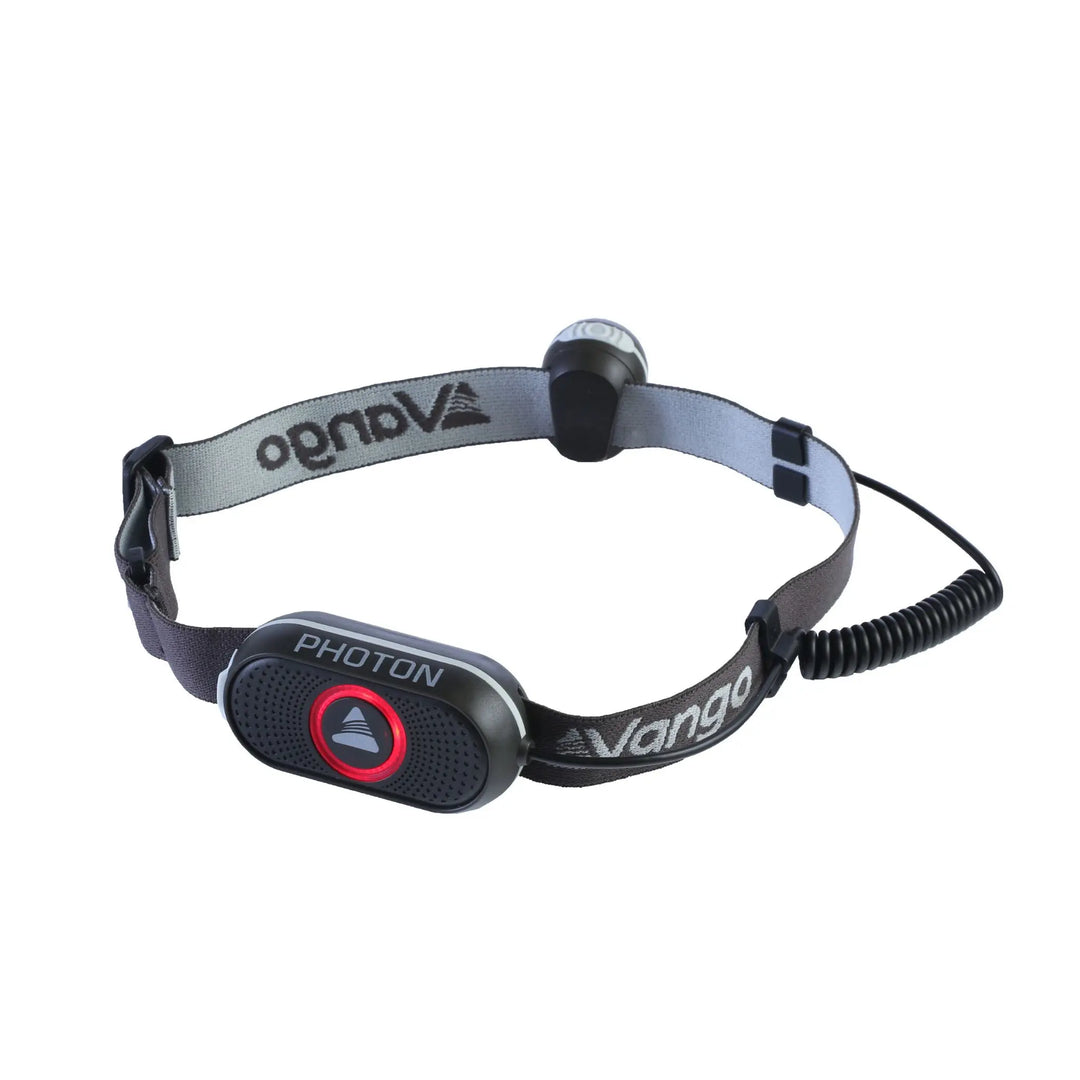 Front view of the Vango Photon Headtorch with Photon branding, showcasing its Front red LED - To help preserve night vision