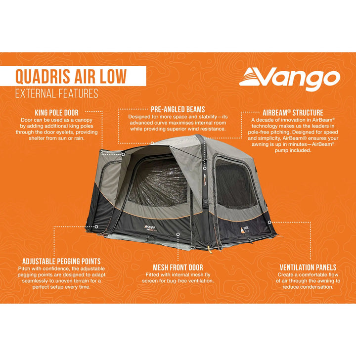 Vango Quadris Air Low Drive Away Awning external features.