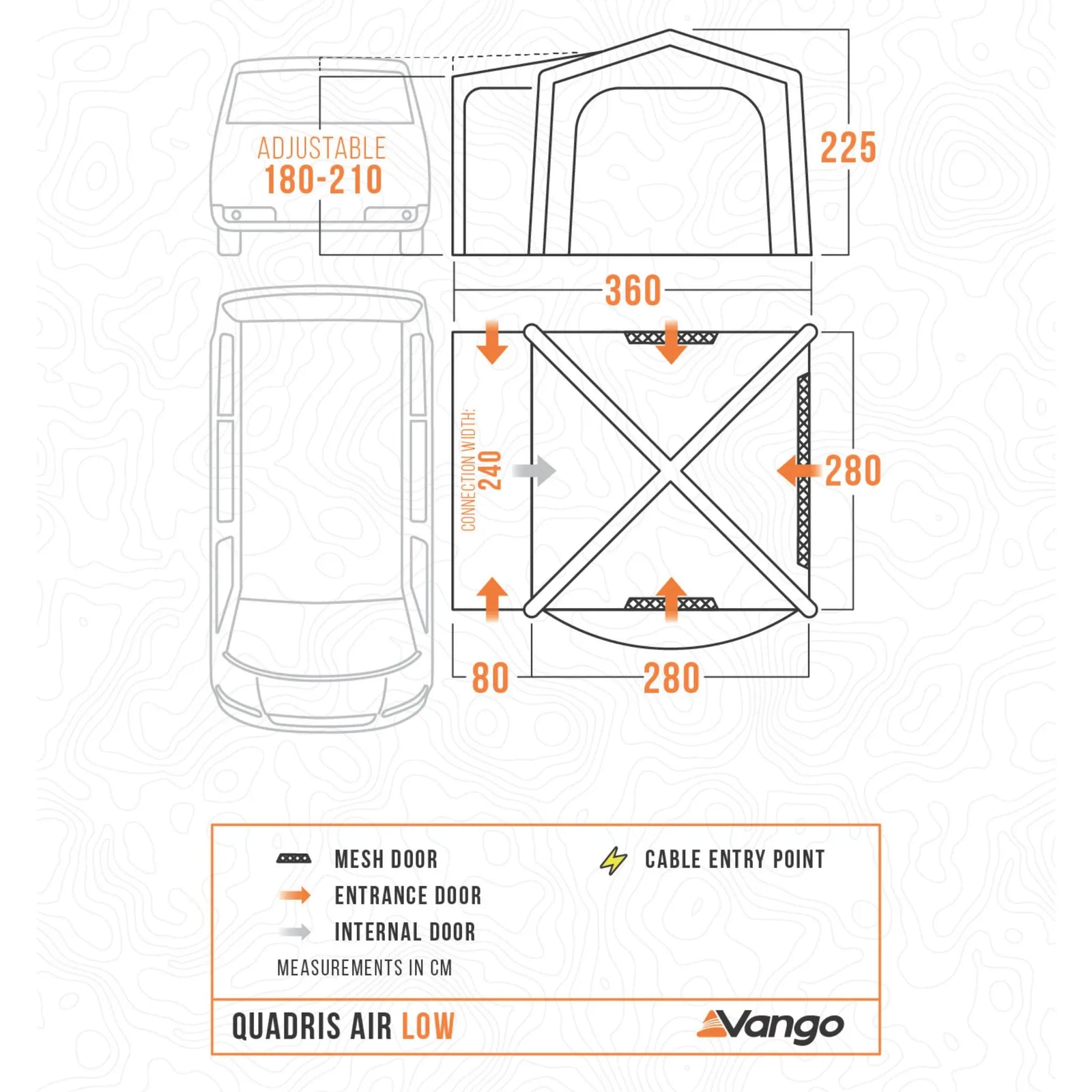 Vango Quadris Air Low Drive Away Awning floorplan.
