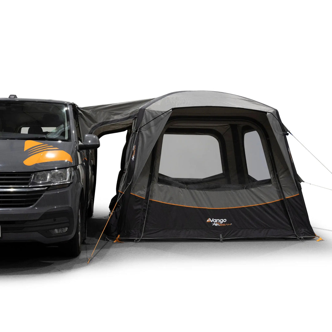 Vango Quadris Air Low Drive Away Awning front view with window open.