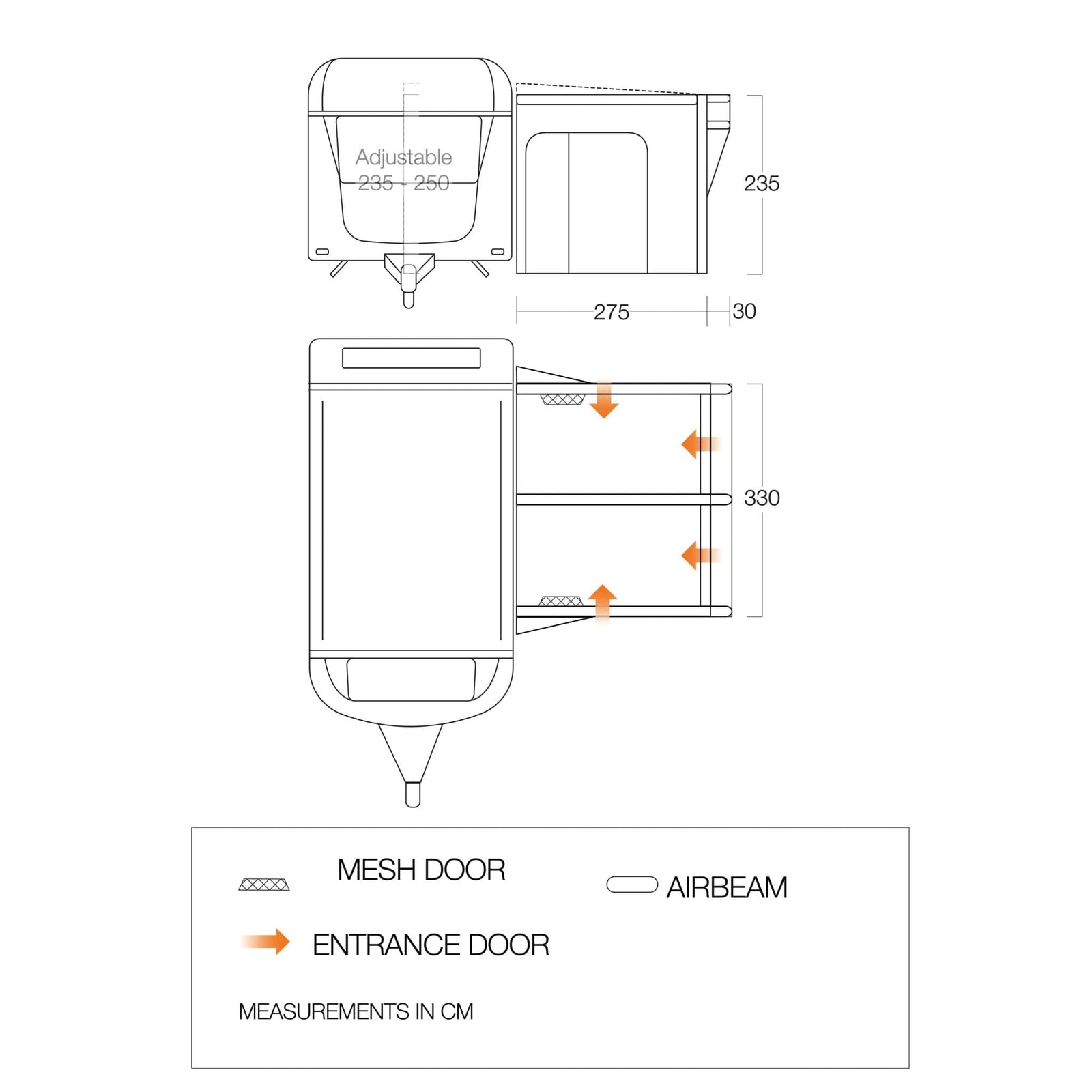 Vango Riviera Air 330 Elements ProShield Caravan Awning Floorplan