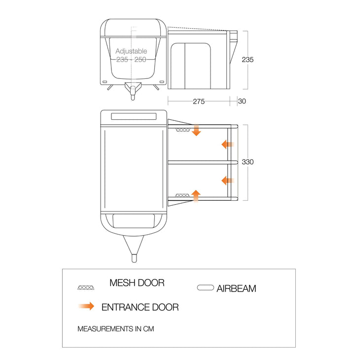 Vango Riviera Air 330 Elements ProShield Caravan Awning Floorplan